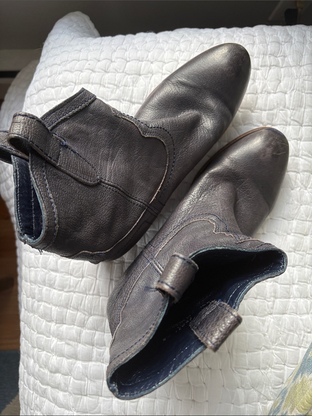 Frye Navy Leather Western Booties